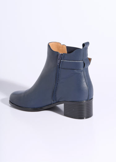 Boots cavalières avec talon, en cuir Marine