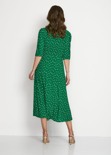 Robe mi longue cache-coeur pois Vert/Blanc