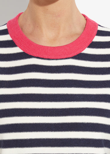Pull rayé fantaisie à manches longues Marine/Ecru