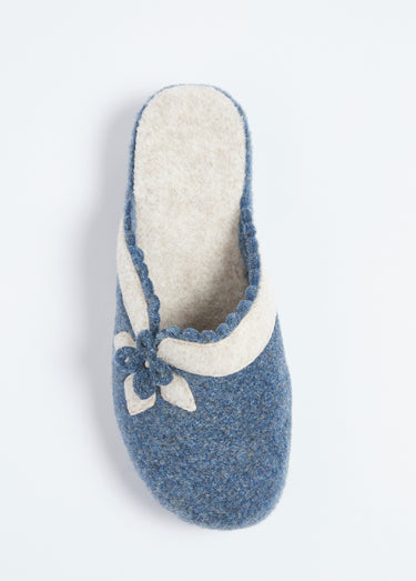 Chaussons mules en feutre, détail fleur Marine