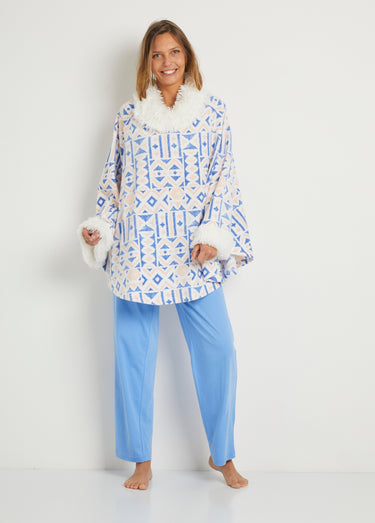 Poncho polaire chaud imprimé col boule Imprime/Bleu