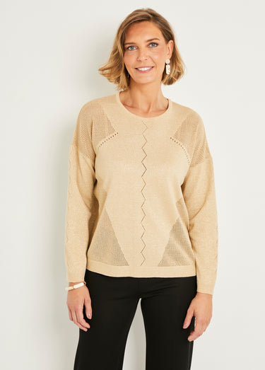 Pull fin court ajouré irisé manches longues Dore