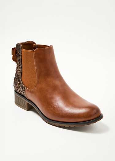Boots Chelsea talon fantaisie avec nœud Camel
