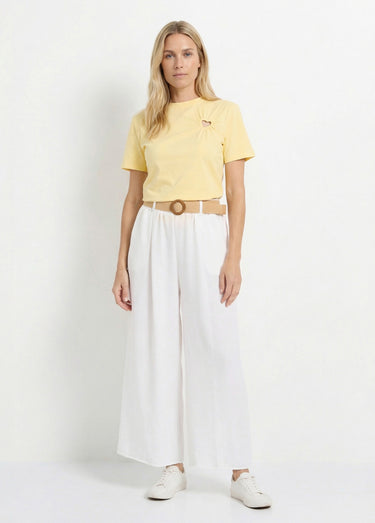 T-shirt col rond, motif cœur tissu évidé Jaune