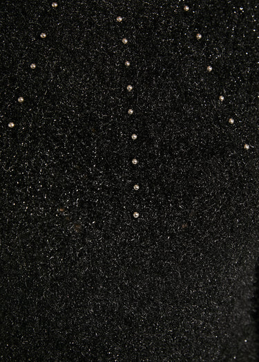 Pull doux maille poilue col rond perlé ajouré Noir