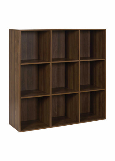 Meuble 9 cases en bois foncé rainuré Marron