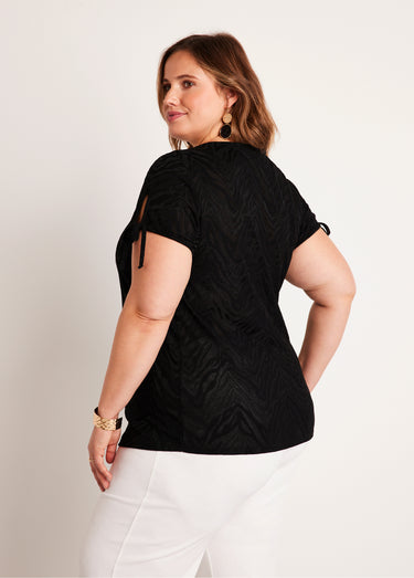 T-shirt long ample col V Noir