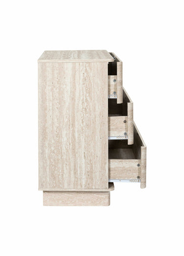 Commode 3 tiroirs effet pierre travertin Blanc/Beige