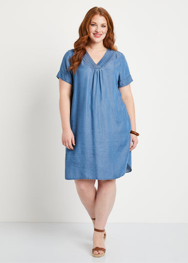 Robe courte droite tissu lyocell Bleu