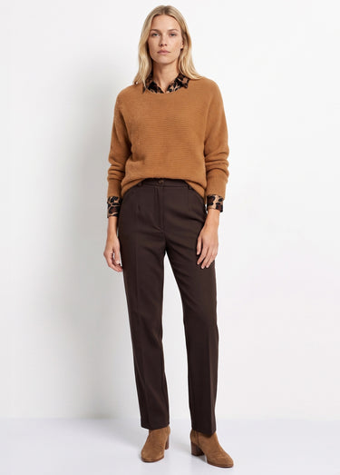 Pantalon taille semi-élastiquée droit Marron