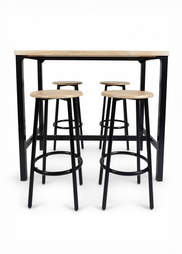 Table mange debout + 4 Tabourets hauts LOKA Marron/Noir