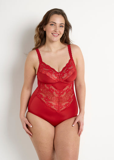 Body sans armatures dentelle incrustée Carmin
