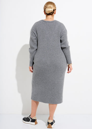 Robe pull longue chaude mailles plates Gris