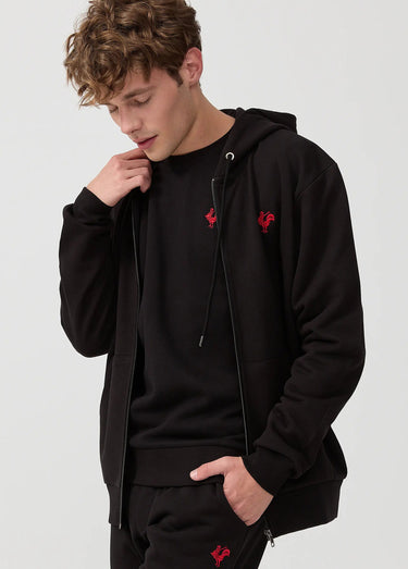 Sweat shirt zippé à capuche, kangourou Noir