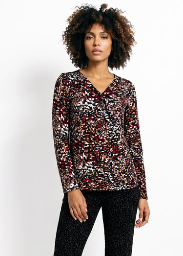 T-shirt évasé col V imprimé graphique multicolore Fond Noir