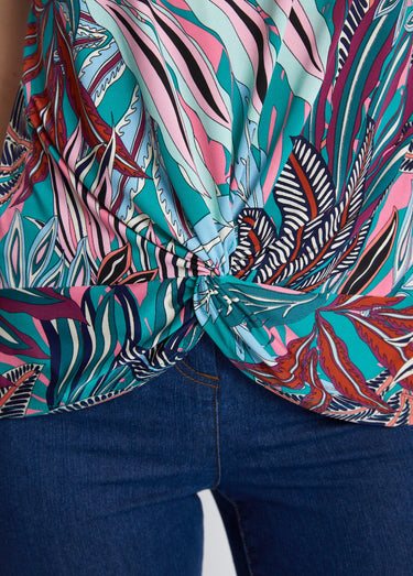 Tee-shirt manches kimono effet blousant Vert/Rose