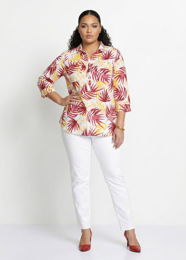 Chemisier boutonné long coton imprimé Imprime Rouge