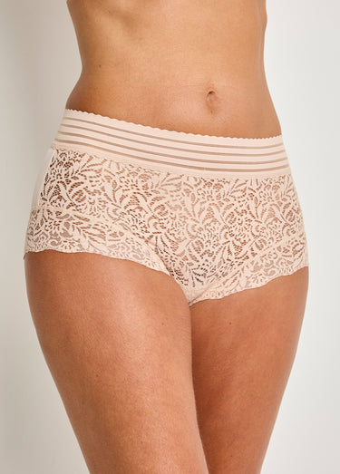 Culotte gainante taille haute dentelle Beige