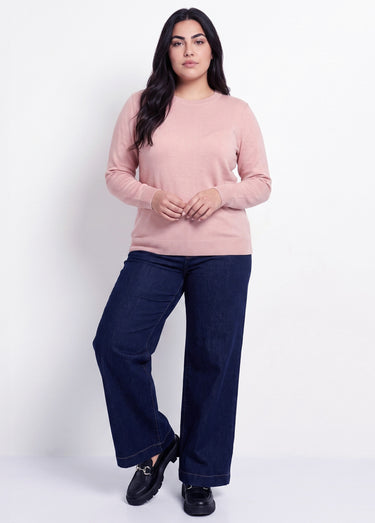 Pull doux col rond manches longues Rose