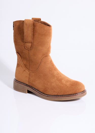 Bottines plates en suédine Camel