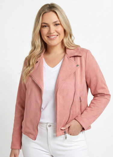 Veste de motard zippée en suédine Rose Poudre