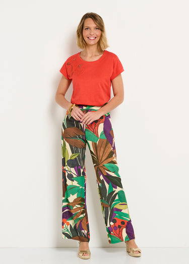 Pantalon large taille élastiquée imprimé Multicolore