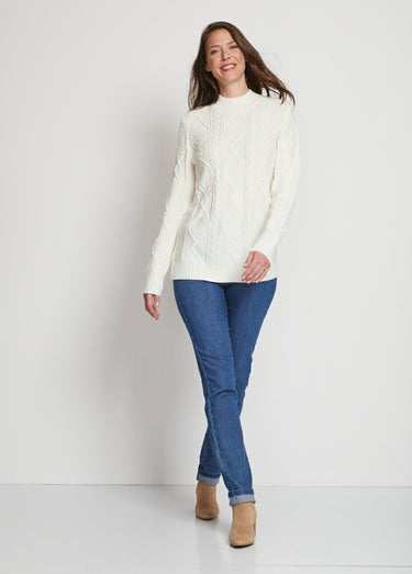Pull chaud court col montant torsades Ecru