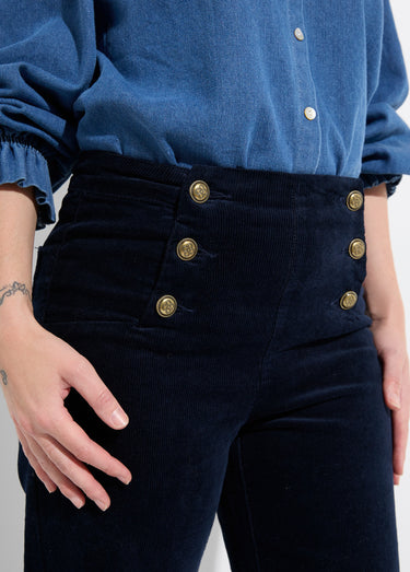 Pantalon à pont en velours coupe flare Marine
