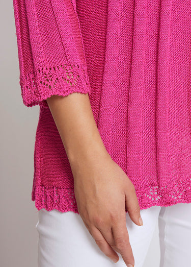 Cardigan boutonnée long ajouré Fuchsia