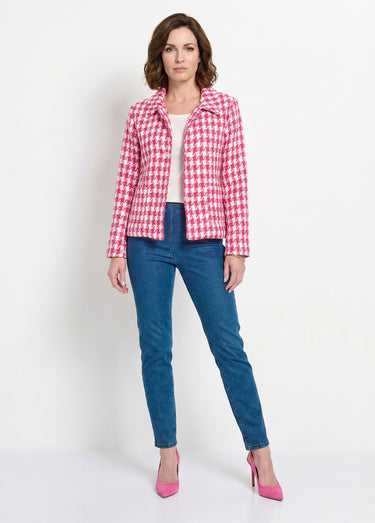 Veste pied de poule courte Rose / Blanc