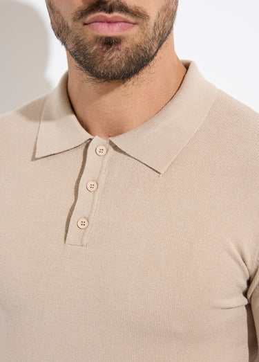 Pull coupe ajusté fine jauge col polo Beige