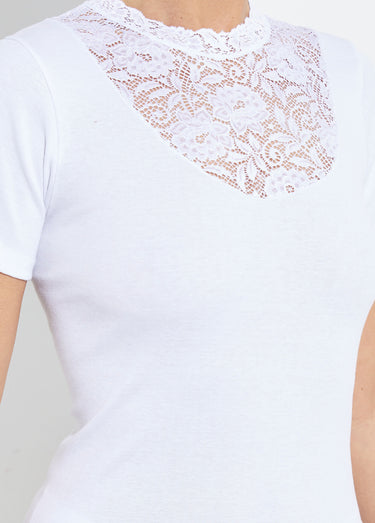 Maillot de corps manches courtes dentelle Blanc