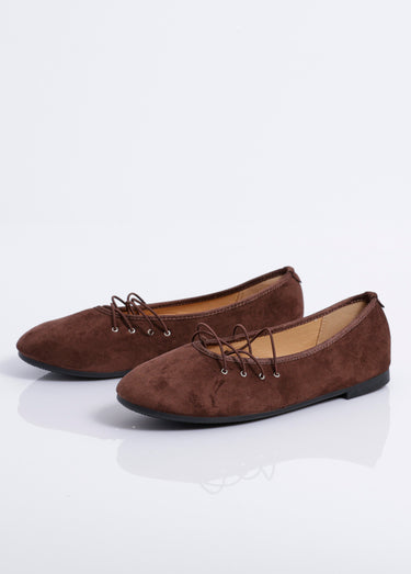 Ballerines plates en suédine avec liens Marron