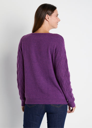 Pull doux uni col rond maille fantaisie Violine