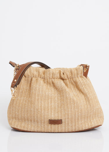 Sac à main bourse, effet tressé raphia Camel