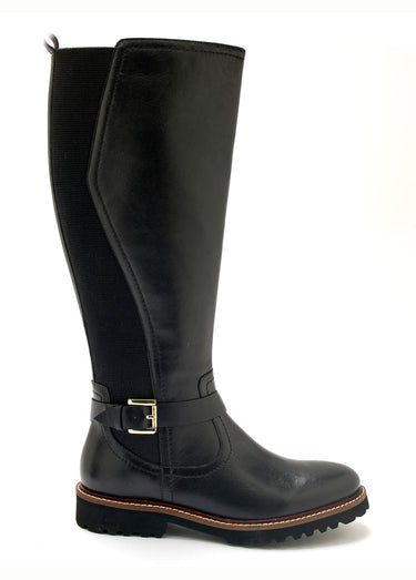 Bottes cavalières en cuir, talon plat Noir