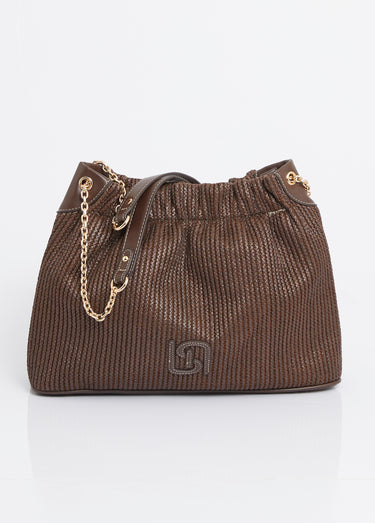 Sac à main bourse, effet tressé raphia Chocolat