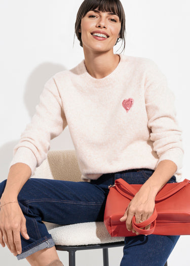 Pull col rond détail motif sequins Beige Clair