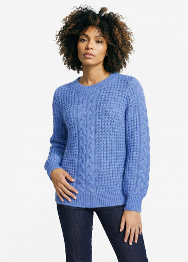 Pull chaud col rond maille moelleuse fantaisie Bleu