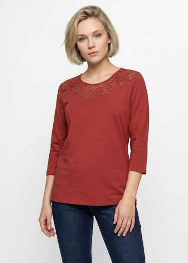 T-shirt coton et dentelle manches 3/4 Tomette