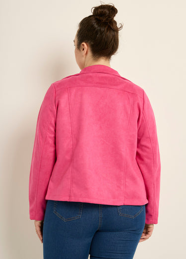 Veste de motard zippée en suédine Rose Vif
