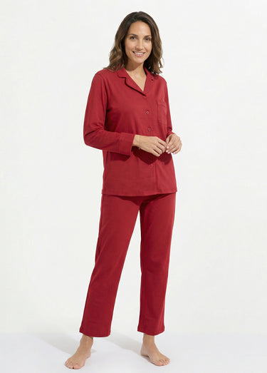 Pyjama 2 pièces jersey, col chemisier Bordeaux