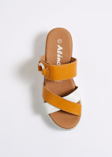 Mules semelle compensée et effet python Jaune