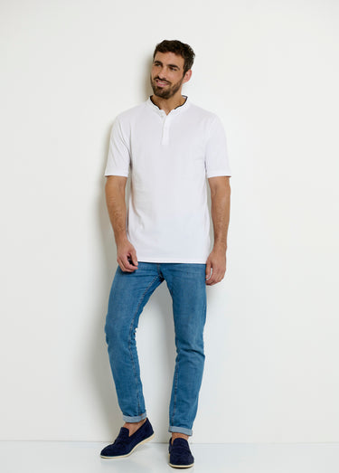 Polo col officier contrastant Blanc