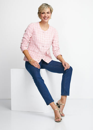 Veste courte sans col tissu effet tweed Rose / doré