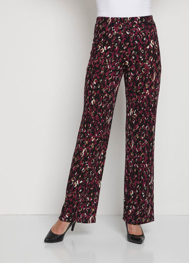Pantalon fluide taille semi-élastiquée Imprime Prune