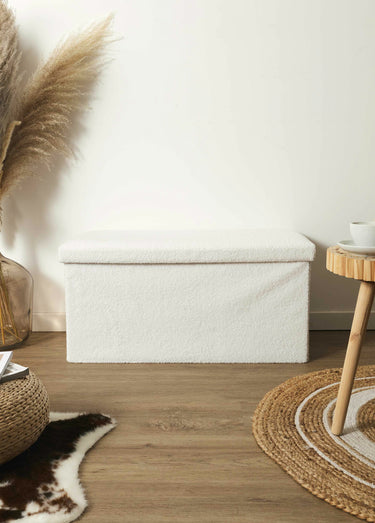 Pouf bouclette avec coffre de rangement 2B Blanc
