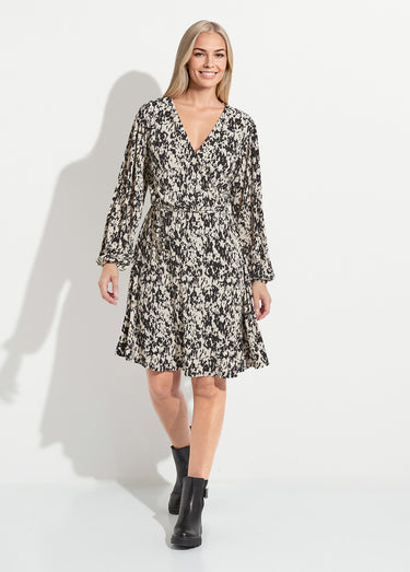 Robe courte cache-coeur imprimé tachiste Noir/Ecru