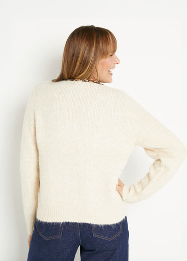 Gilet nouettes maille chaude avec laine Ecru
