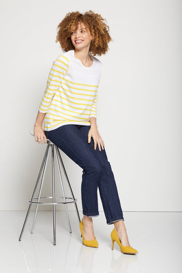 Pull rayé avec maille ajourée col rond Raye Jaune